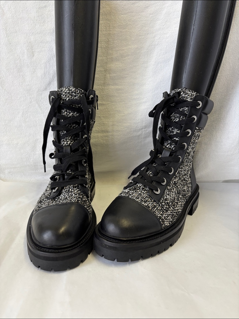 Kurt Geiger London Tweed Shore Cap Toe Combat Boots